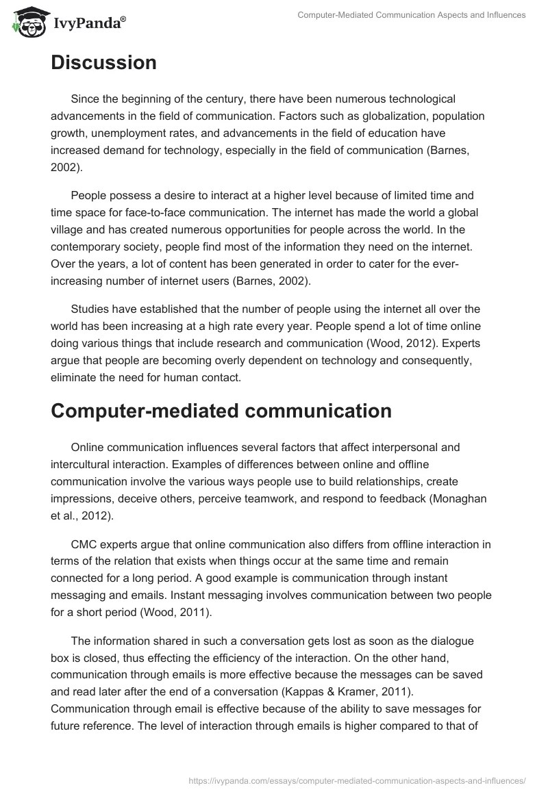 ComputerMediated Communication Aspects and Influences 2470 Words Essay Example