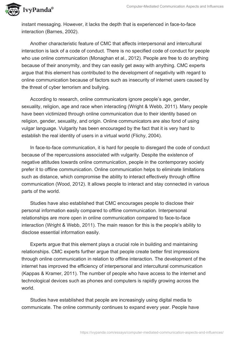 ComputerMediated Communication Aspects and Influences 2470 Words Essay Example