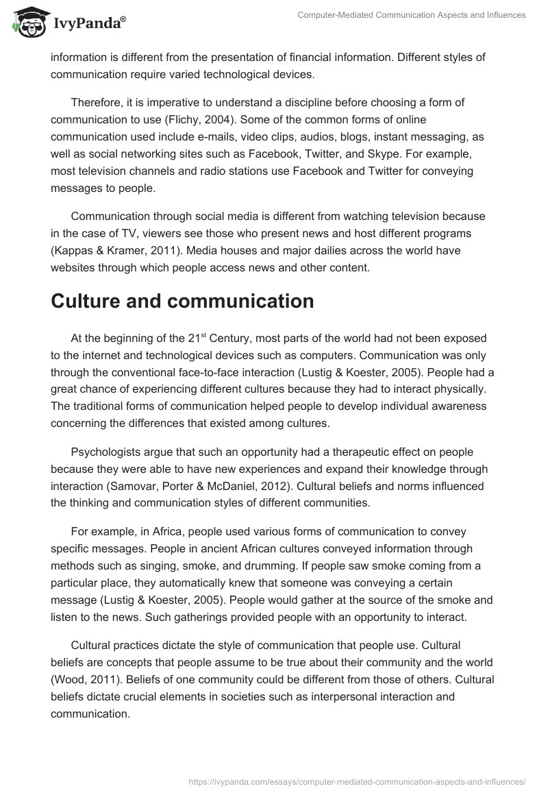 ComputerMediated Communication Aspects and Influences 2470 Words Essay Example