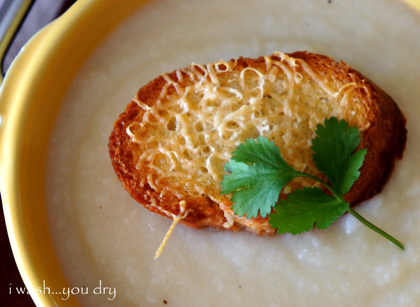 Creamy Cauliflower Soup with Asiago Croutons I Wash You Dry