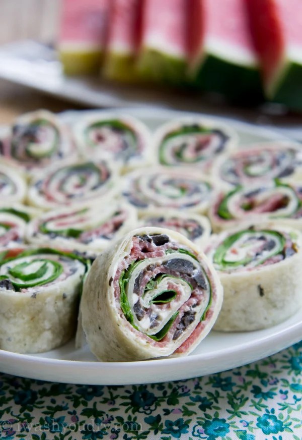 Salami Olive and Cream Cheese Pinwheels I Wash You Dry