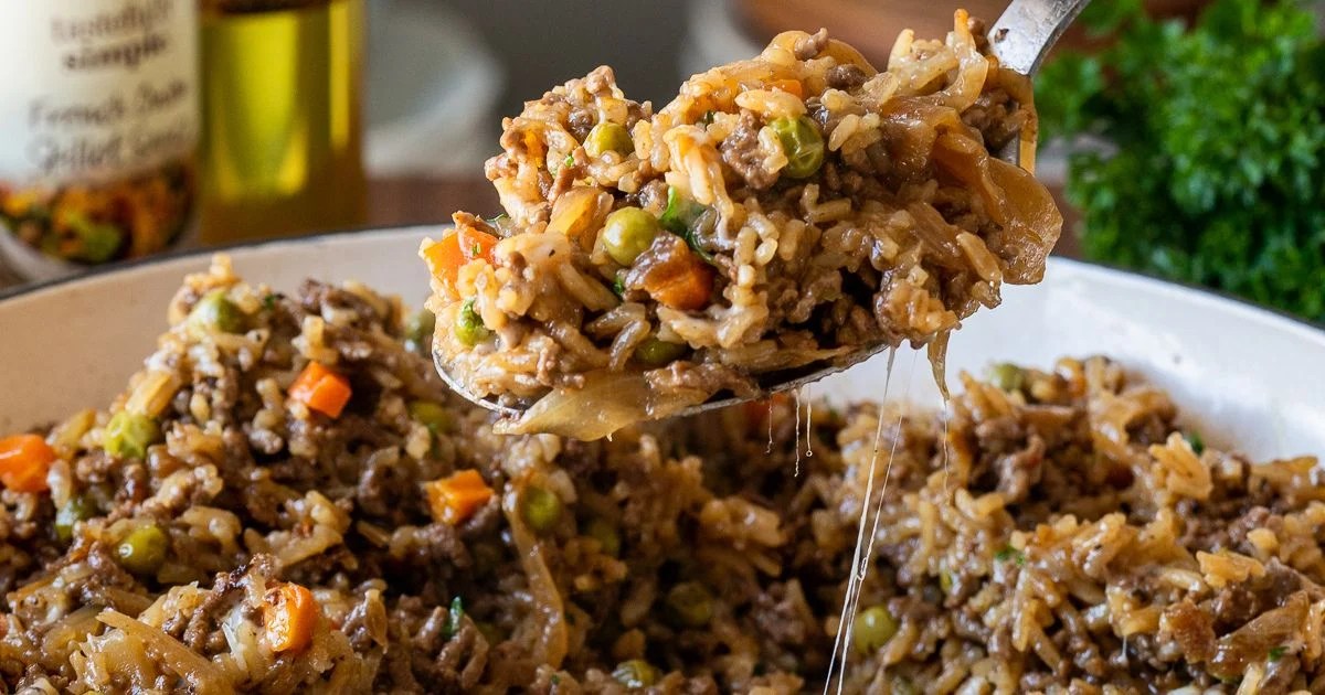 French Onion Beef and Rice I Wash You Dry