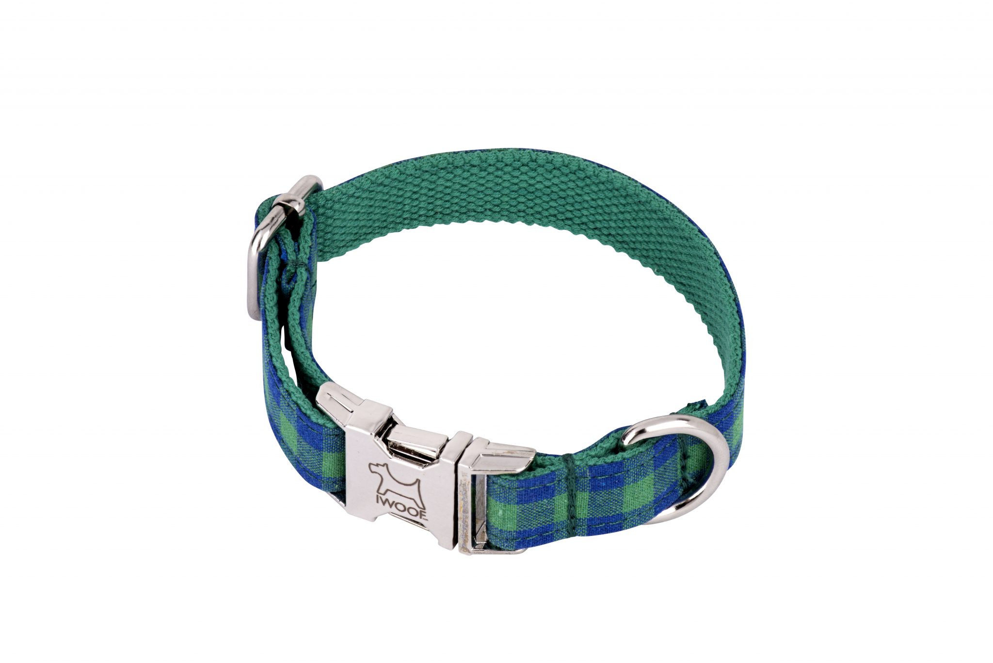 Designer Dog Collar and Lead set in Green and Blue Check by