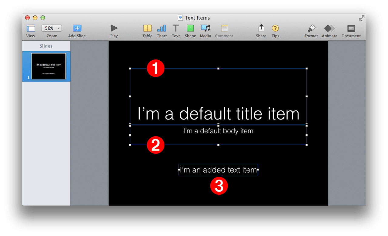 AppleScript and Keynote Text Item Container