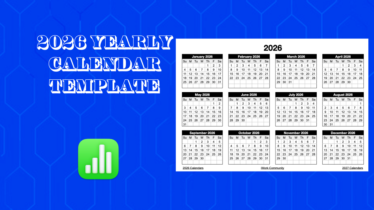 2026 Landscape Yearly Calendar Template for Numbers •