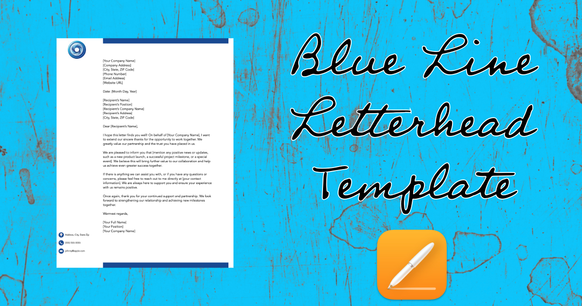 Blue Line Letterhead Template for Pages •