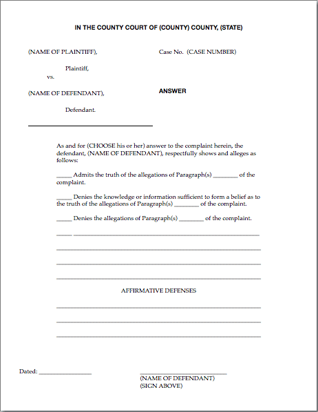 Legal Answer to Summons • iWorkCommunity