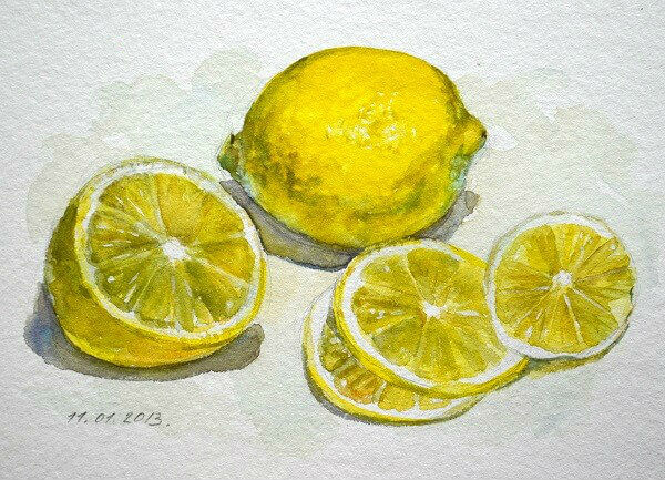 рисуем фрукты акварелью поэтапно