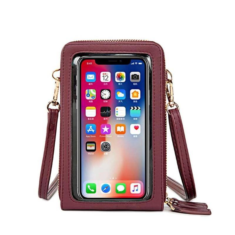 Sac Bandoulière Cuir - Avec Poche Téléphone Et écran Tactile Intégré - Noir Unisexe
