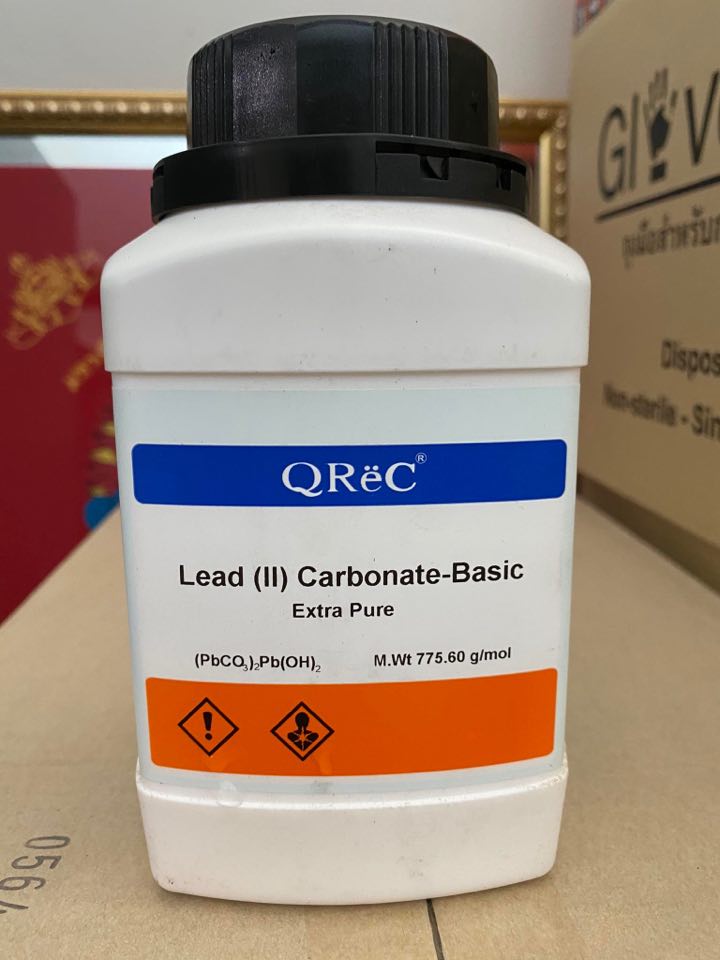 Lead (II) carbonate AR.grade (500 กรัม/ขวด) ยี่ห้อ Qrec, Newzealand