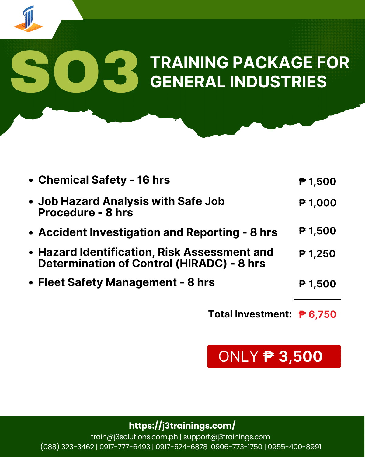 Safety Officer3 Training Package for BOSH Graduates J3 Trainers