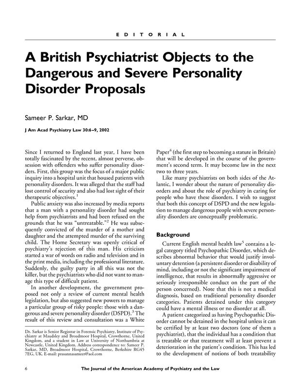 A British psychiatrist objects to the dangerous and severe personality
