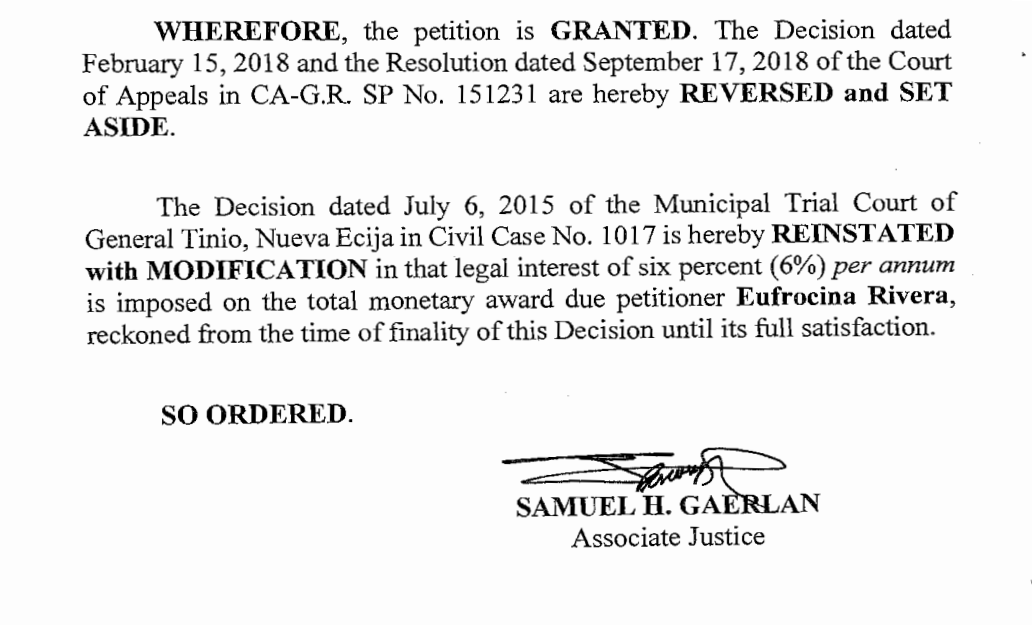 SC CASE 20220060 EUFROCINA RIVERA VS. ROLANDO G. VELASCO (G.R. NO