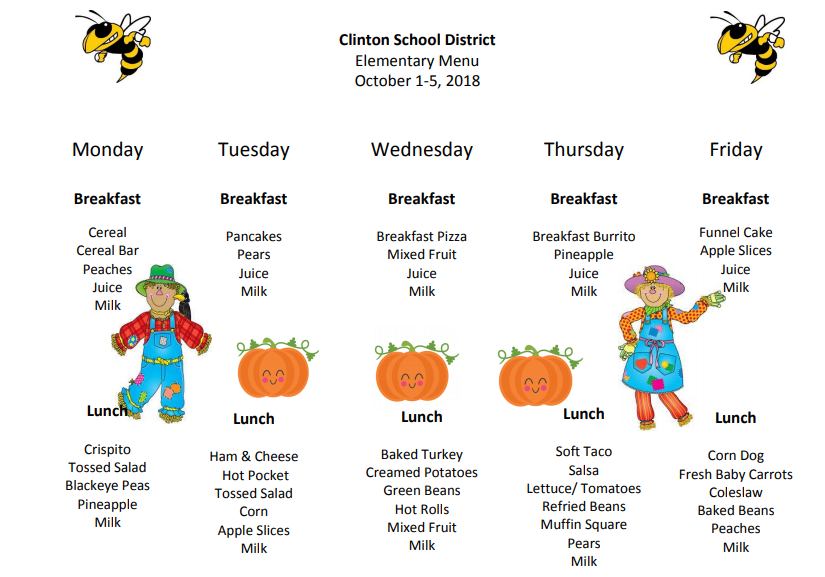 Elementary Lunch Menu Oct. 1st5th The Jacket Journal