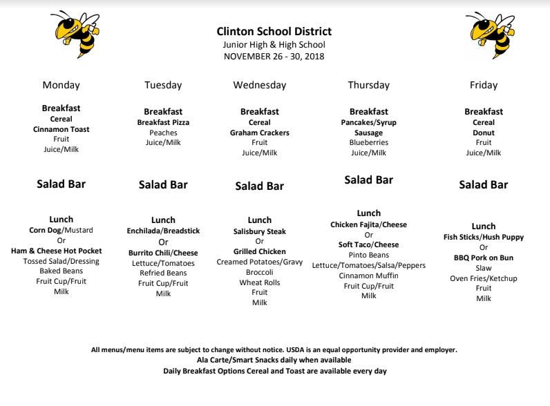 High School Lunch Menu Dec.37 The Jacket Journal