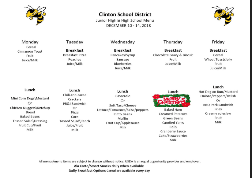 High School Lunch Menu Dec. 1014 The Jacket Journal