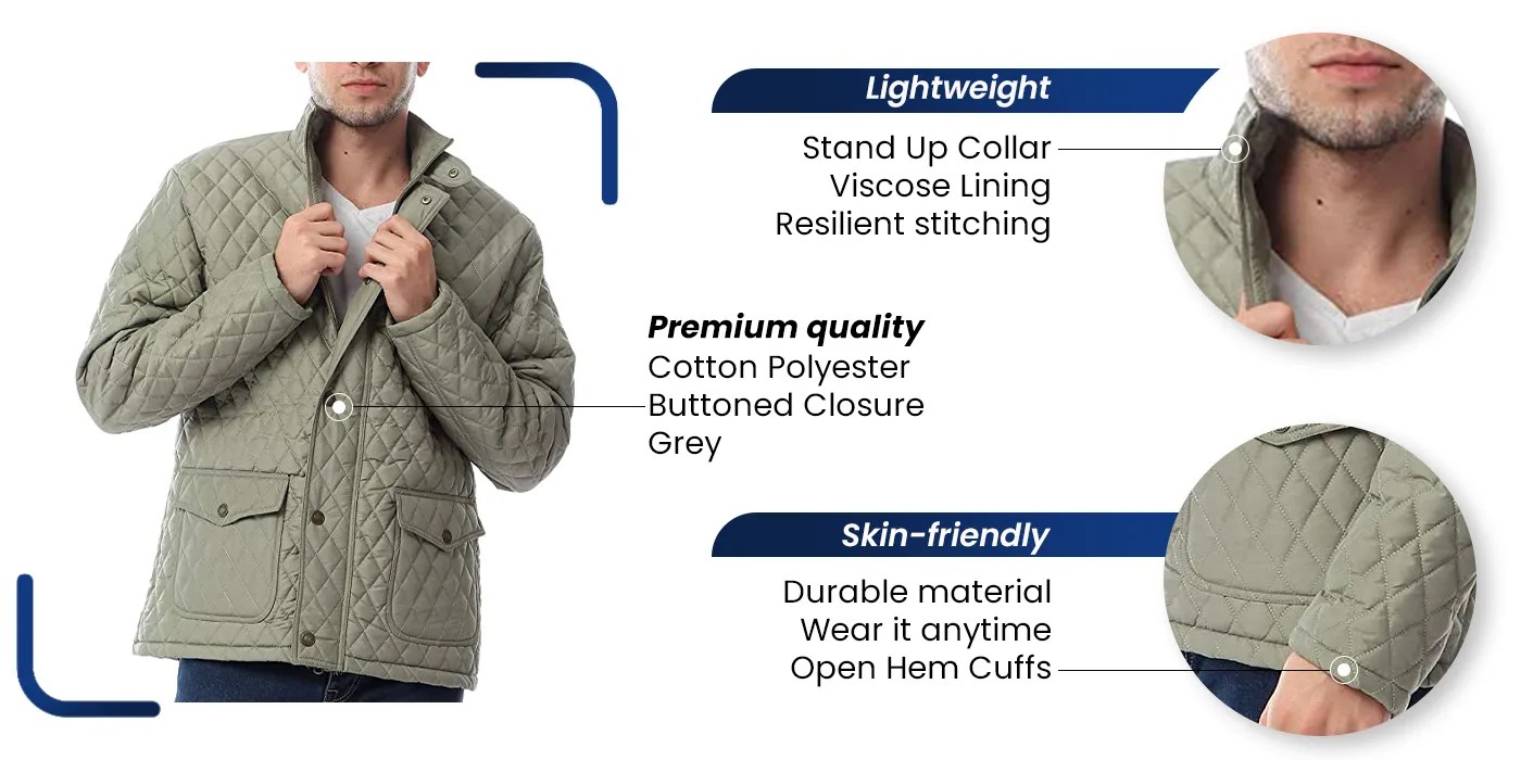 Mens Cotton Grey Quilted Jacket Jacketpop