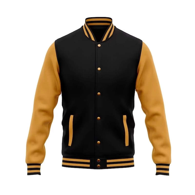 Black and Yellow Varsity Jacket with Leather Sleeves