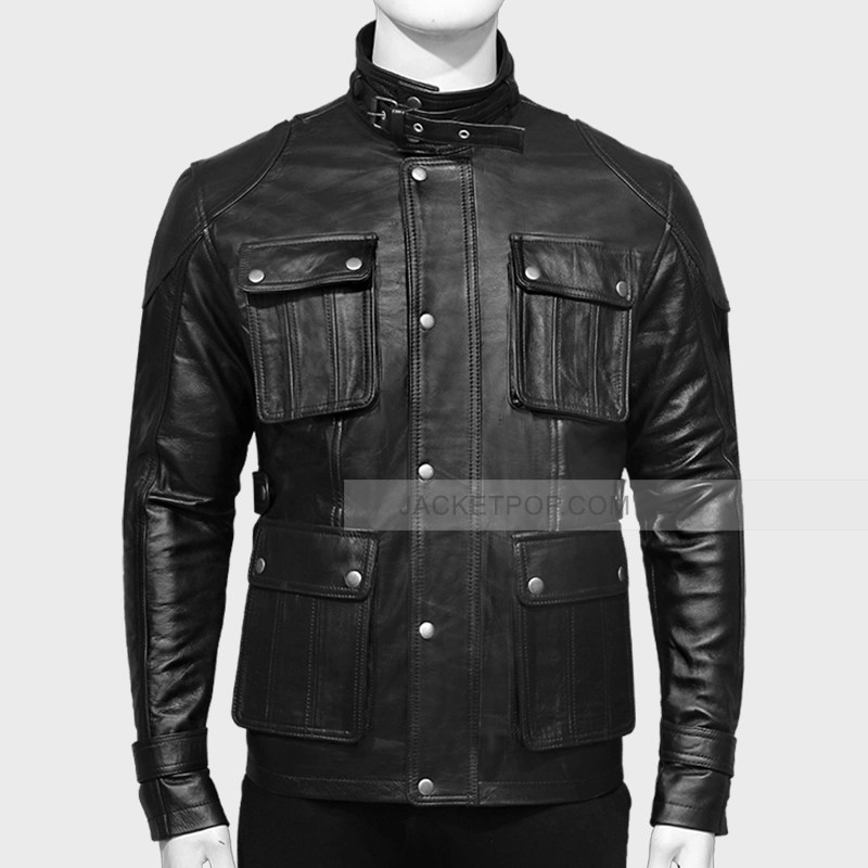 Four Pocket Black Leather Jacket Leather Jacket Mens