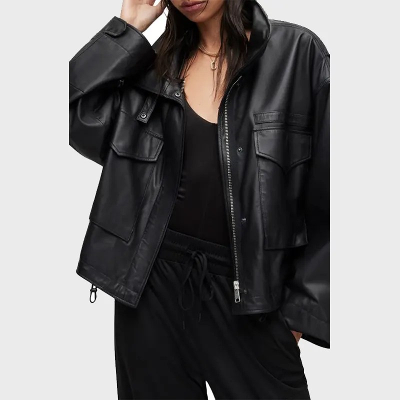 Oversized Black Leather Jacket Jacketpop