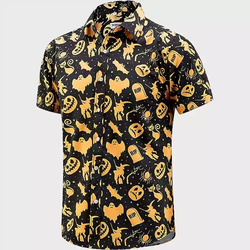 Button Up Yellow Halloween Shirt Mens Jacketpop