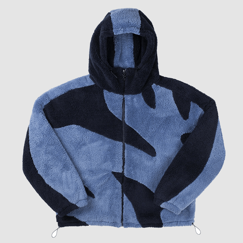 Fluffy Sherpa Jacket In Blue and Grey