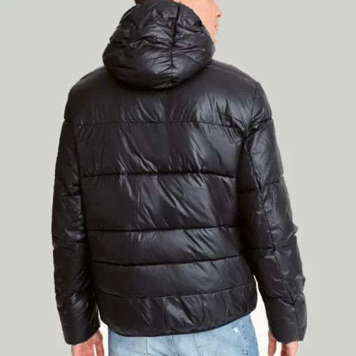 Dkny Mens Logo Hooded Black Puffer Jacket Jacketpop