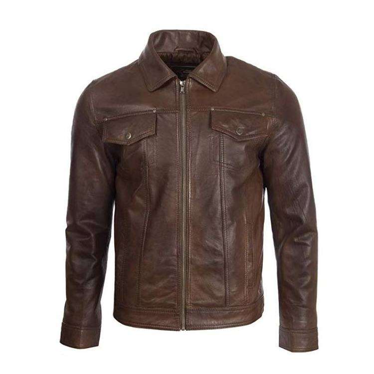 MEN'S CHOCOLATE BROWN BIKER STYLE LEATHER JACKET Jacket World