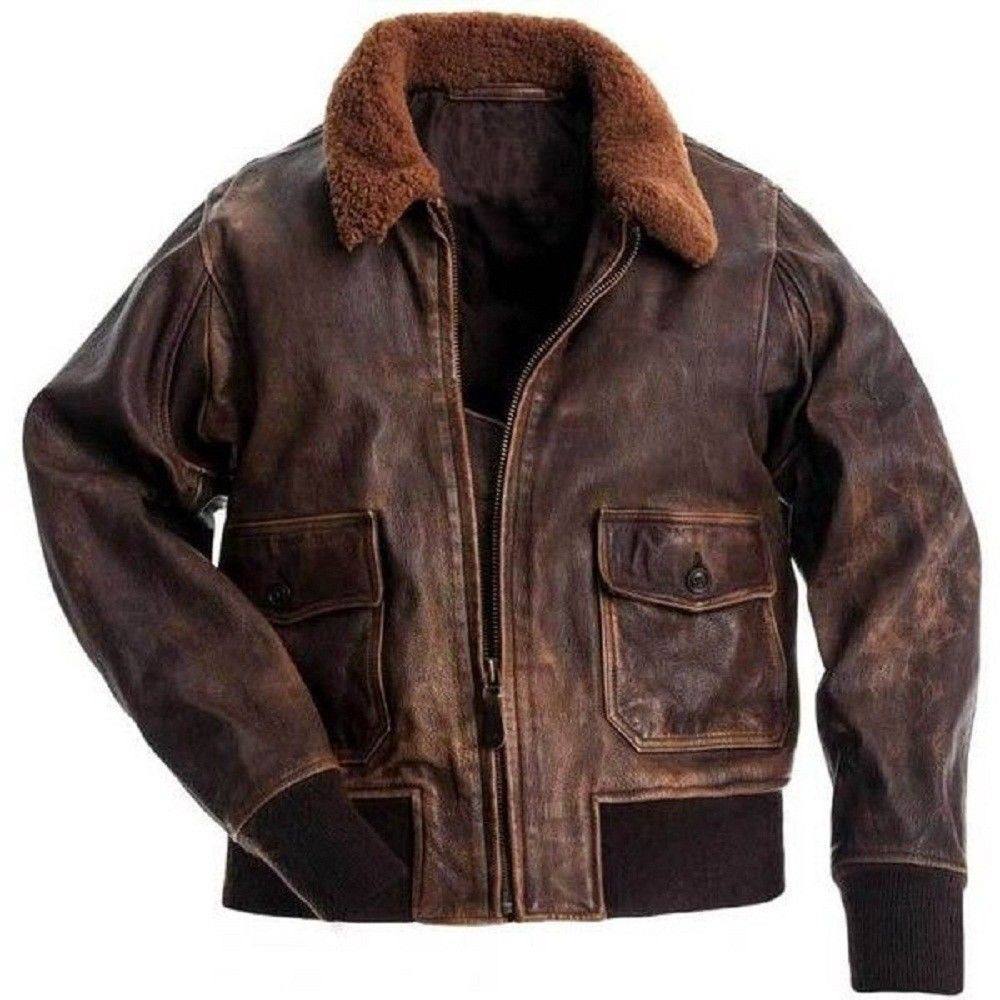 BROWN DISTRESSED AVIATOR GENUINE LEATHER JACKET