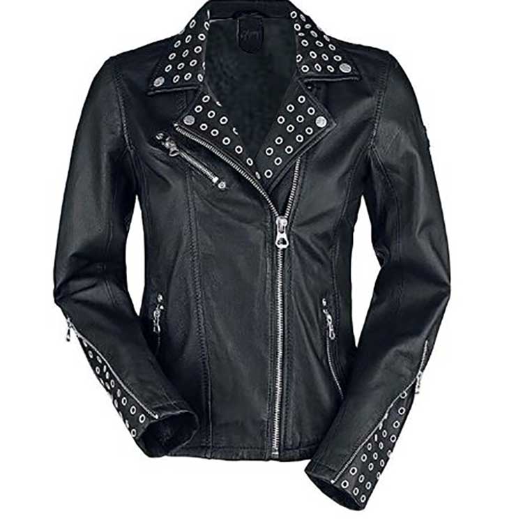 WOMEN CROSS ZIPPER BIKER LEATHER JACKET JACKET WORLD