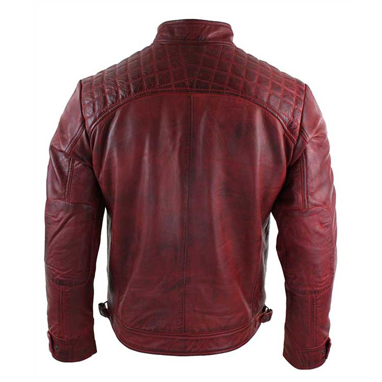 MEN DISTRESSED MAROON LEATHER JACKET JACKET WORLD