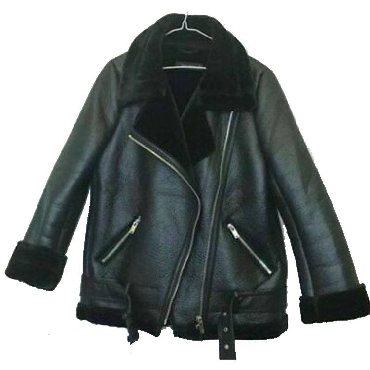 WOMEN BLACK FUR COLLAR GENUINE LEATHER JACKET JACKET WORLD