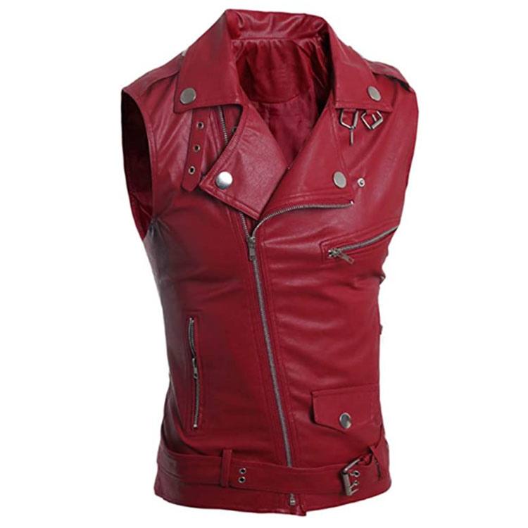WOMEN RED BIKER REAL LEATHER VEST JACKET WORLD