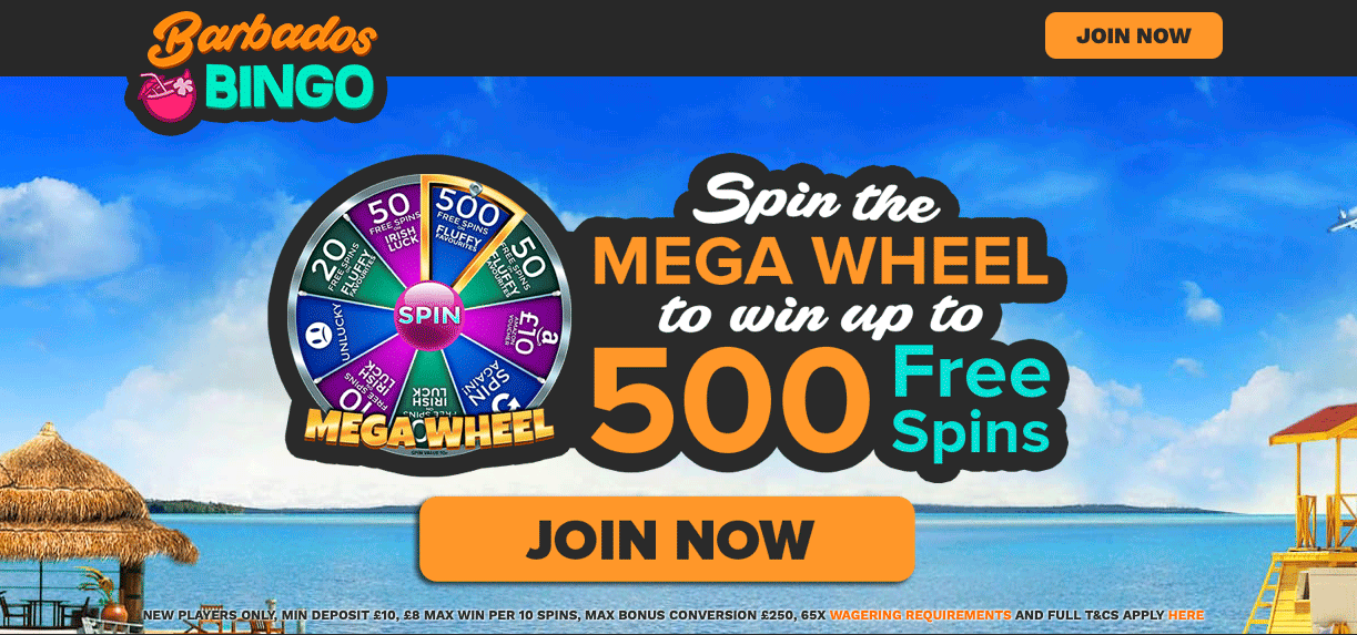 barbados bingo review Min deposit £10 free spin at the Meg Wheel