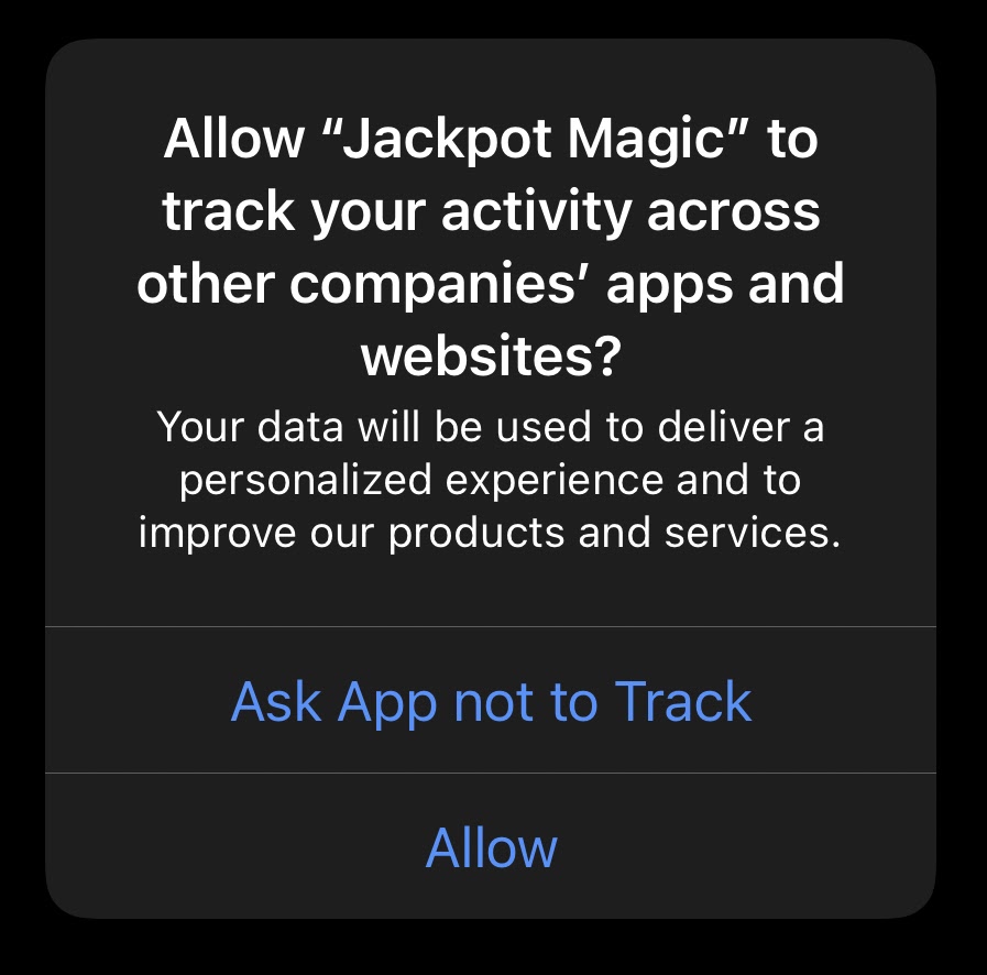 Allowing activity tracking (iOS) Jackpot Magic Slots