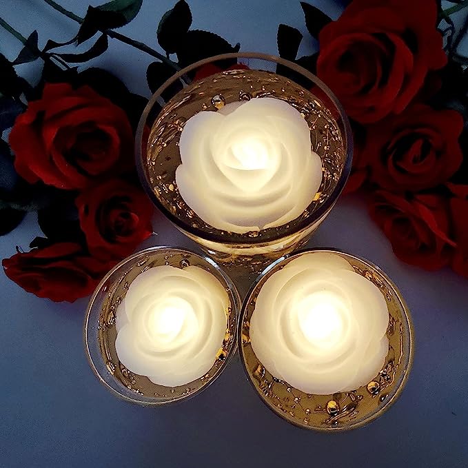 2 PackWhite 3" LED Floating Rose Candle Lights Jacks Dollar