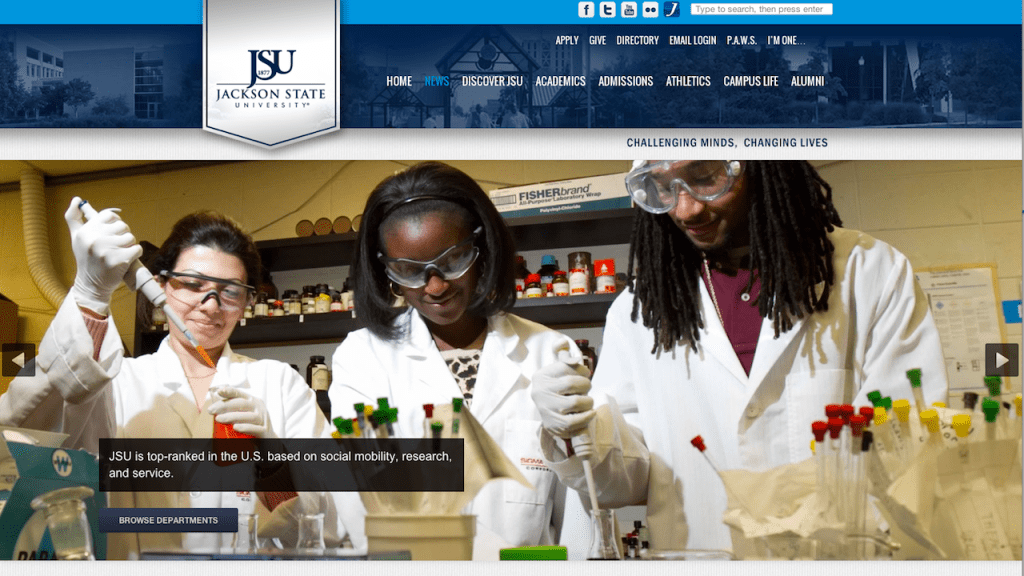 Screenshots from *NEW* JSU website homepage Jackson State Newsroom