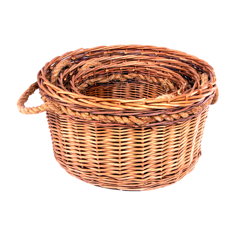 Buff Rope Handled Log Basket Jack Straws Baskets