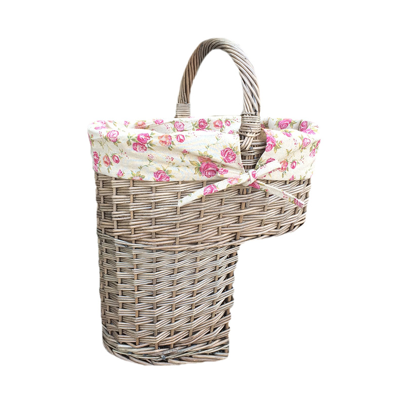 Antique Willow Stair Basket with Garden Rose Liner Jack Straws Baskets