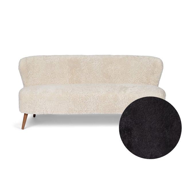 Natures Collection Emanuel Lounge 2 Seater Sofa in New Zealand Sheepskin B 165 cm Black/Walnut