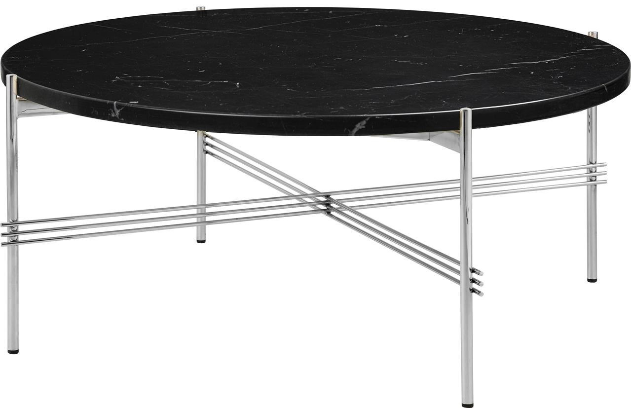 GUBI TS Coffee Table Ø 80 cm Polished Steel/Black Marquina Marble
