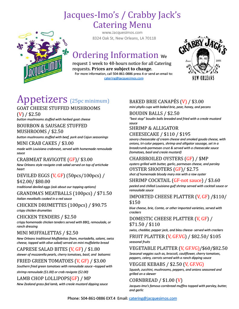 Catering from Jacques Imo's