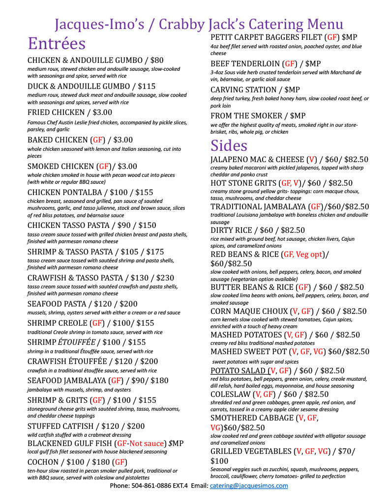 Catering from Jacques Imo's