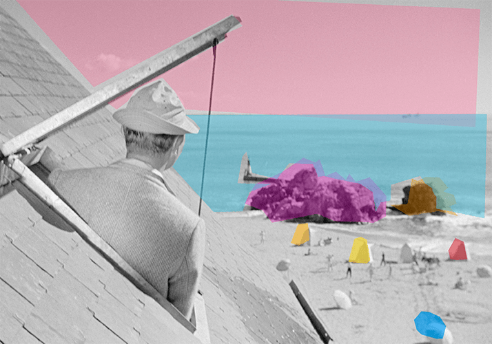 Carte postale inspirée par Les vacances de Monsieur Hulot de Jacques Tati © Tati Trafic 2020