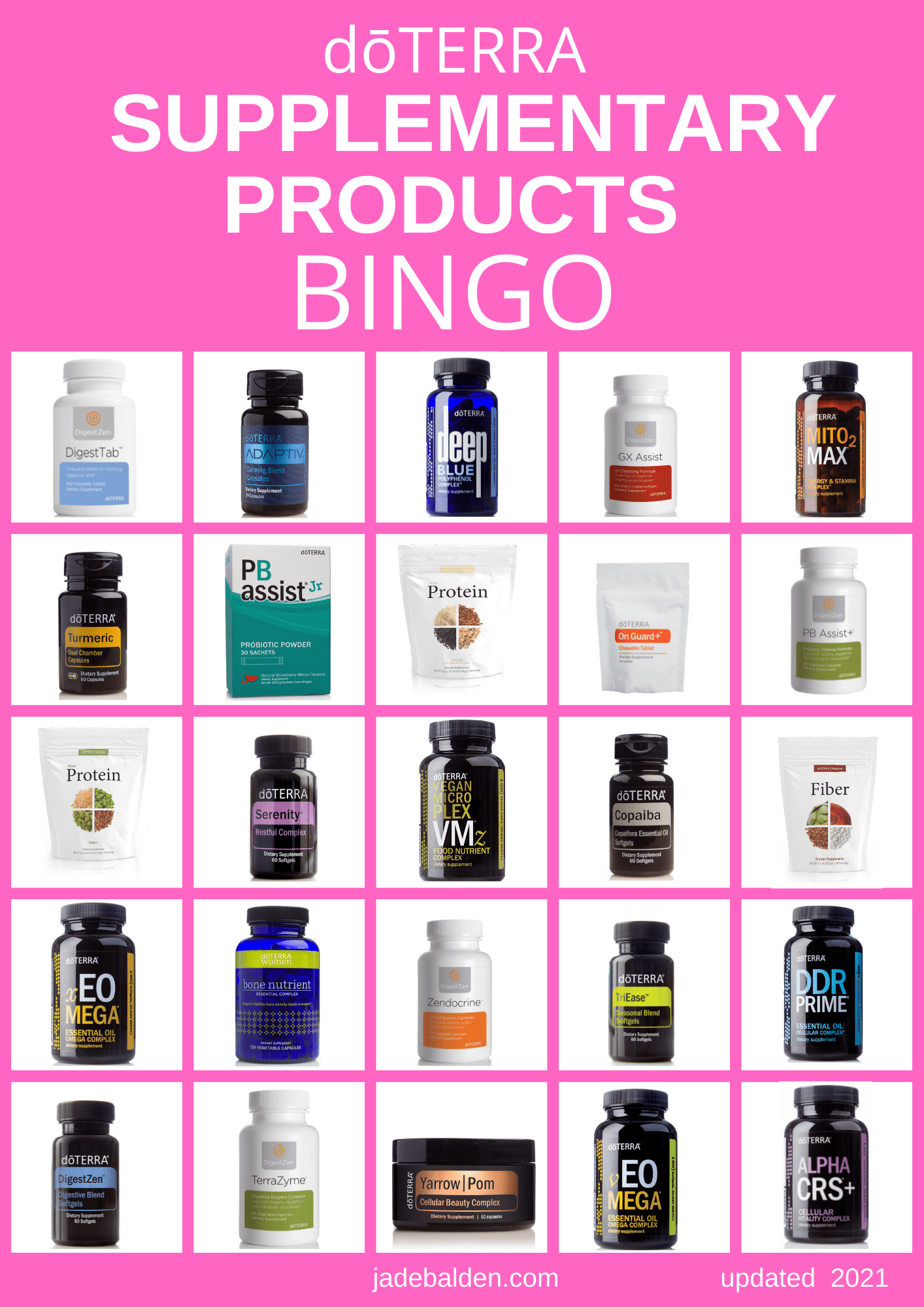 dōTERRA Supplementary Products Bingo Game PDF Printable | Jade Balden