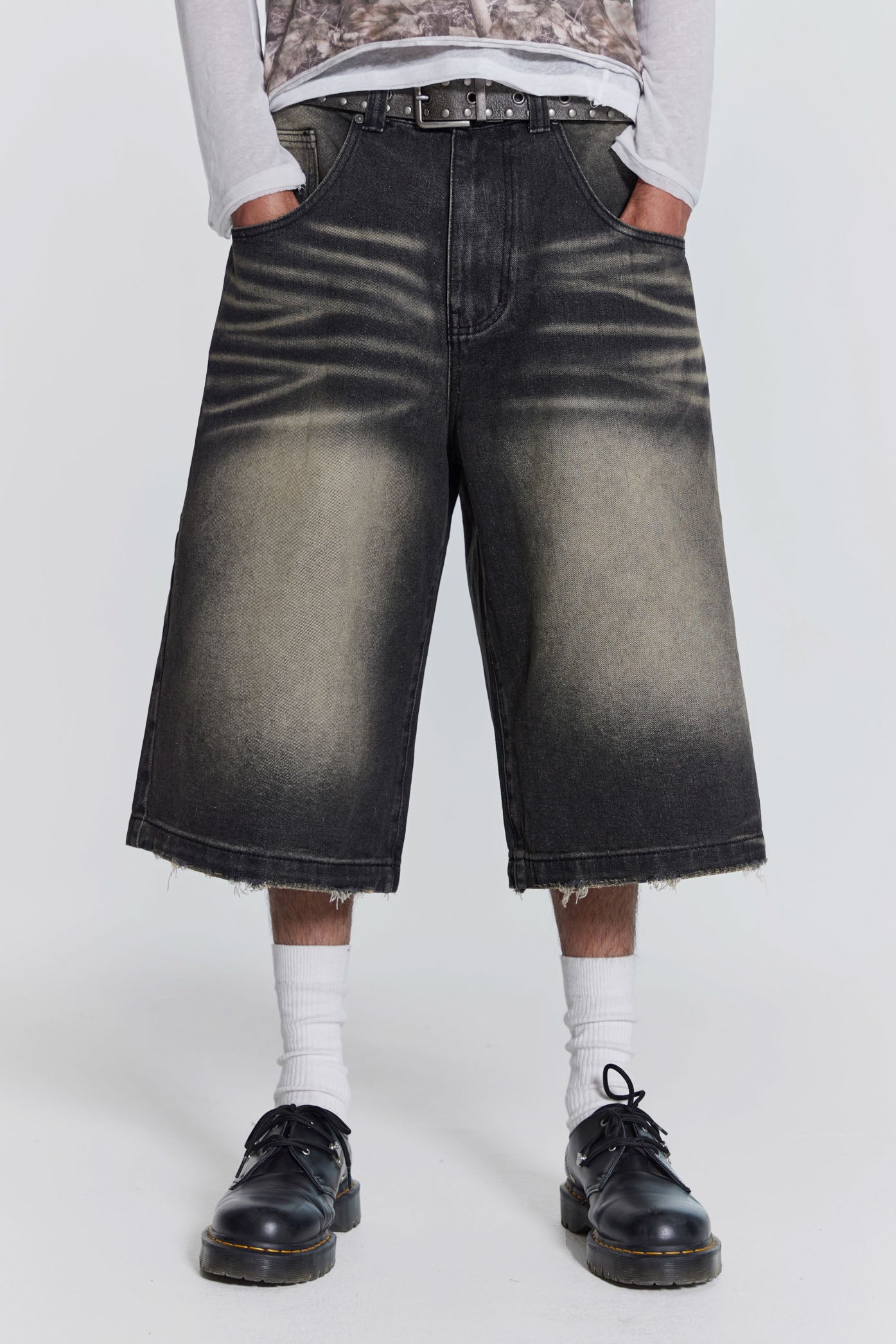Shop Washed Black Colossus Jorts Jaded London Clothing