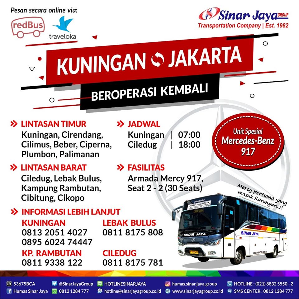 Jadwal dan Tarif Bus SINAR JAYA Dari JAKARTA LEBAK BULUS