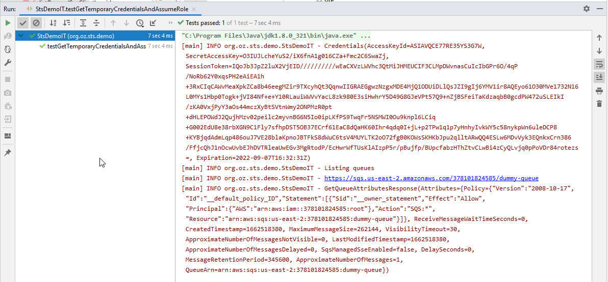 AWS, Secure Token Service (STS) example to get temporary access in Java