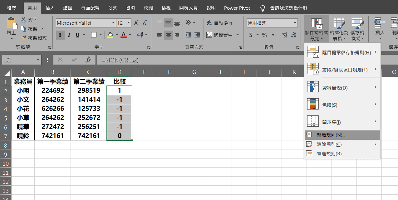 excel 業績比較
