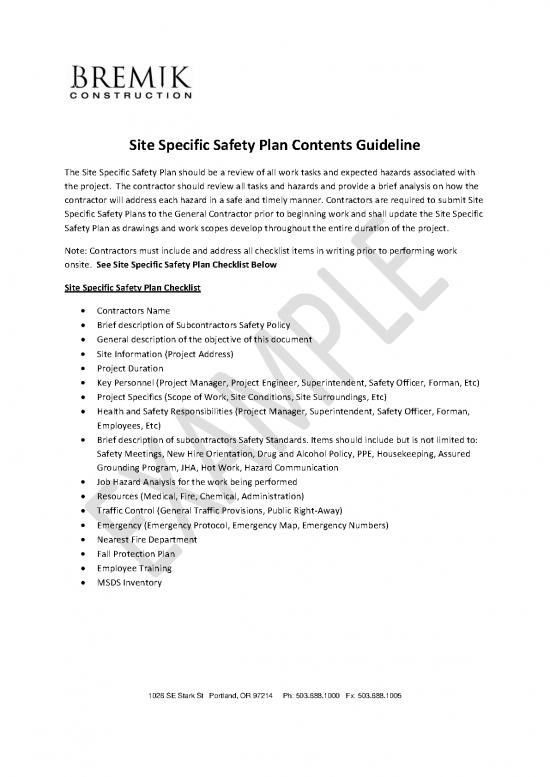 Construction Pdf 84166 Site Specific Safety Plan Sssp Sample Forms